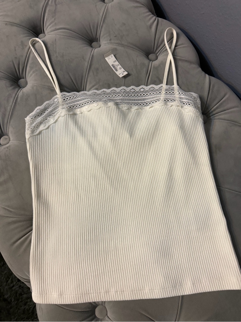 NWT Madewell Ivory Ribbed Lace Trim Cami Tank Top Size M